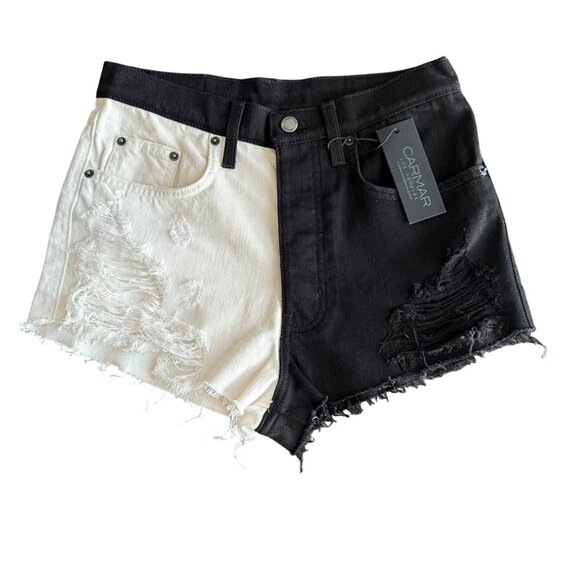 CARMAR Black & White Denim Shorts Size 26 - Picture 1 of 4